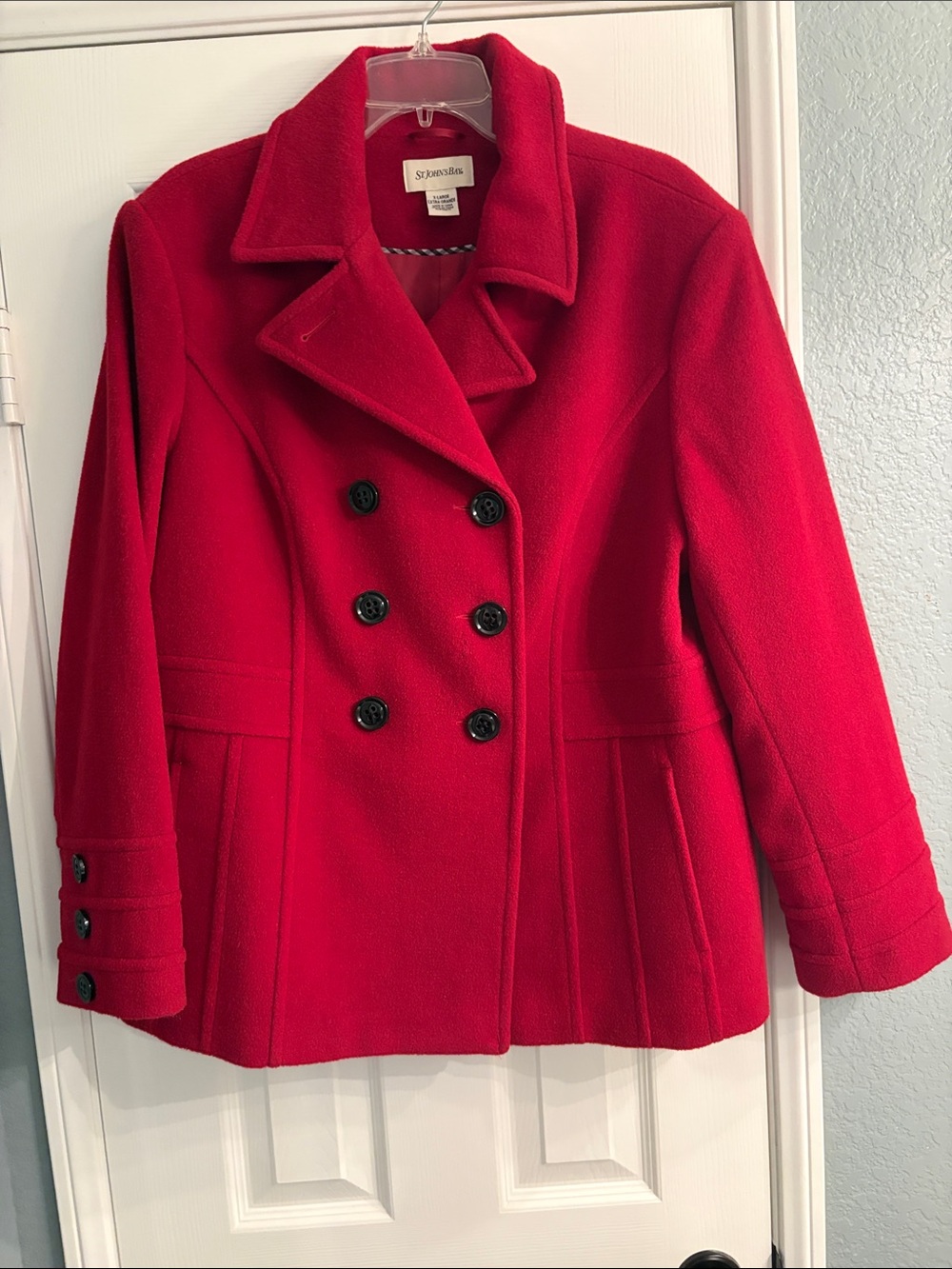 St. John's Bay Women's Red Double-Breasted Pea Coat